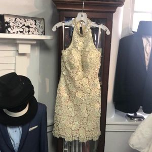 Gold and crepe dress perfect for homecoming or wedding guest.